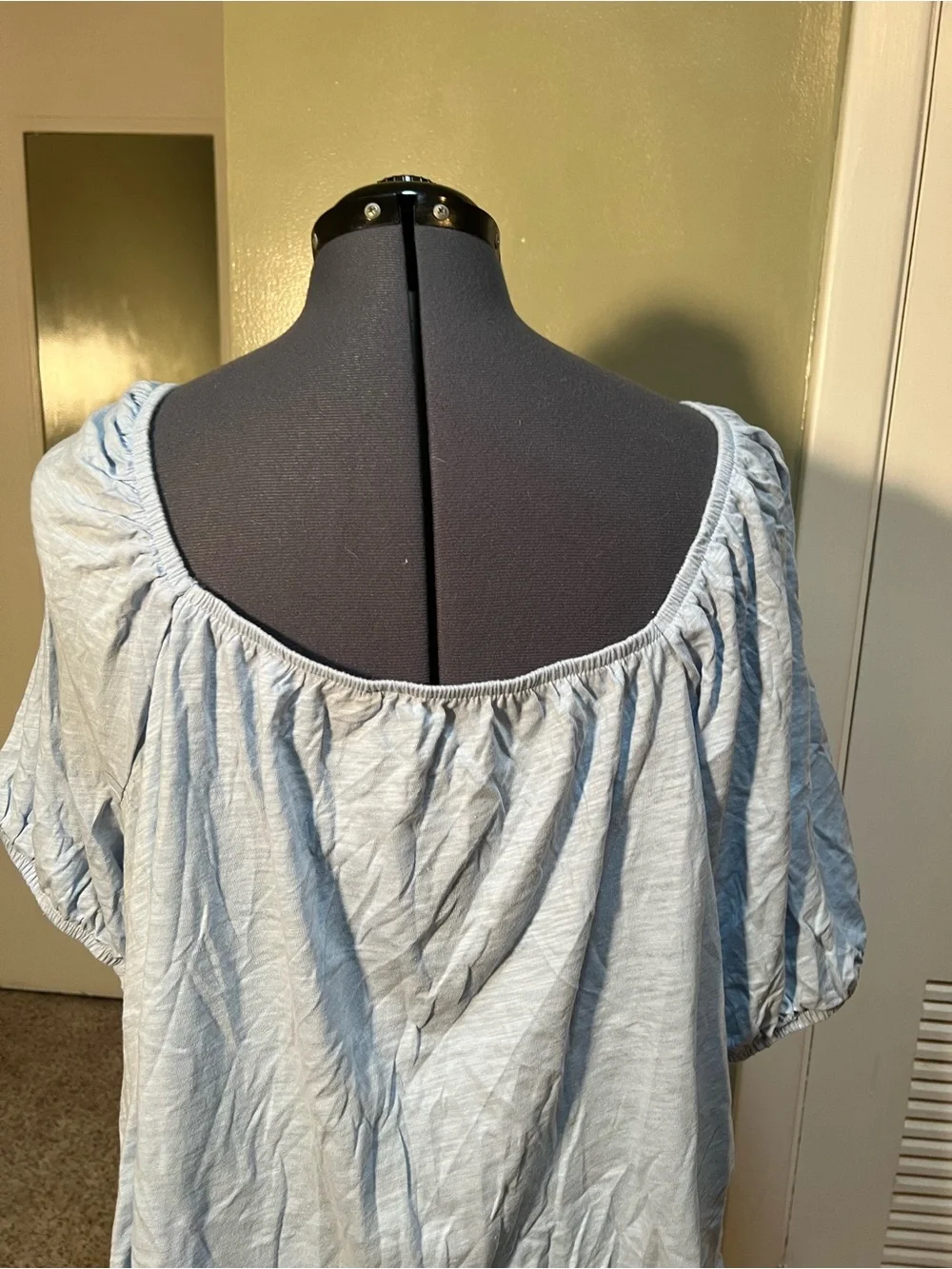 Old Navy Women’s Plus Size 3X Slub-Knit Jersey Square Neck Puff Sleeve Top Blue